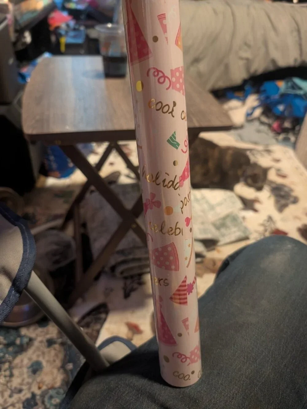 Reversible Pink Gift Wrapping Paper Roll with Metallic Gold Foil Detailing - New